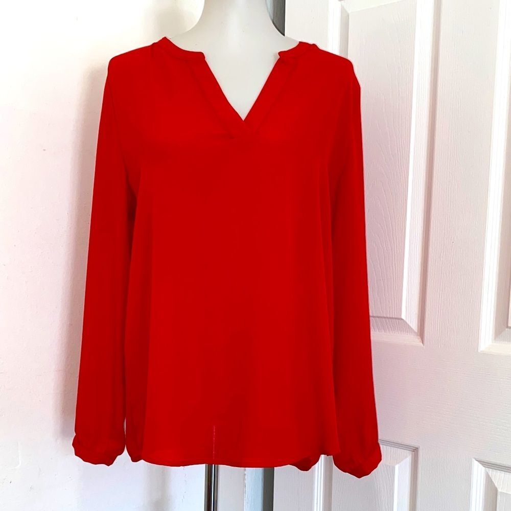 Adrianna Papell Vibrant Red V-Neck Slip On Blouse